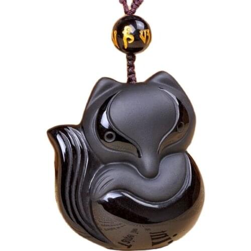 Natural Obsidian pendant jade fox frosted Obsidian Obsidian Shi Yu ice fox Necklace Pendant