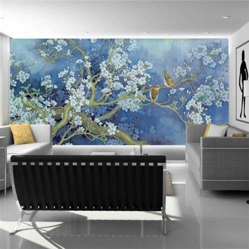 Custom wallpaper 3d murals painting hand-painted flowers and birds orchid TV background walls living room bedroom 3d wallpaper