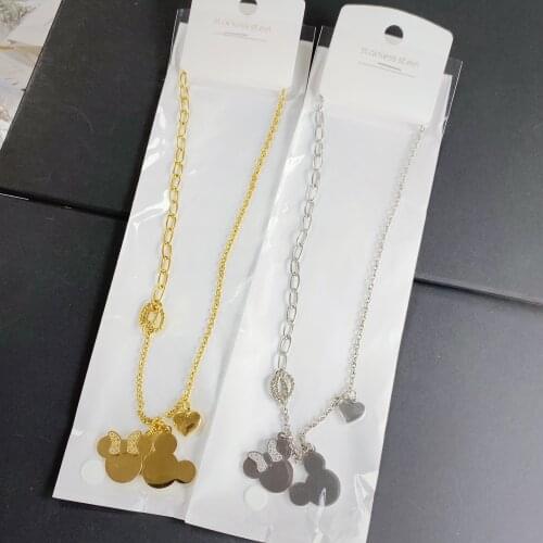 SALE CartoonKawaii Mouse Pendant Necklace TitaniumSteel Chain Necklace Inlaid Crystal Fashion Trendy Women Jewelry Birthday Gift