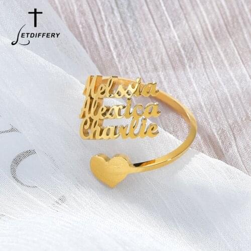 Letdiffery Personlizd 3 Name Rings Stainless Steel Adjustable Women Family Rings Unique Birthday Gifts