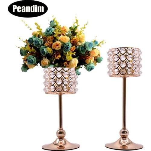 Peandim Romantic Crystal Candlestick Gold Wedding Candle Holder Tabletop Candelabra Centerpieces Home Candle Stand Decorations