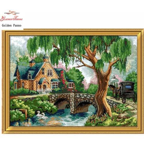 Needlework,DIY DMC Cross stitch,Sets For Embroidery kits,House flowers Bridges Patterns Counted Cross-Stitching,Wall Home Decor