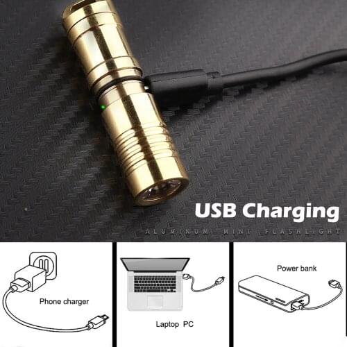 LED Mini Portable Key Chain Flashlights USB Cable Camping Outdoor Activities Party Wedding Decoration Emergency Supplies Torches