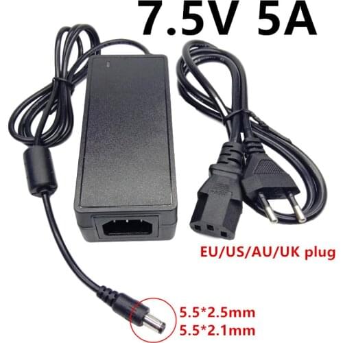 7.5V 5A universal power adapter AC DC Adaptor 7.5 volt ac/dc power Supply 5A switching adapter 7.5 V 5.5x2.5mm eu us uk au plug