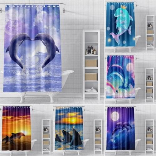 Marine Animal Pattern Bathroom Curtain Cartoon Dolphin Shower Curtain Waterproof Mildew Proof Bathroom Curtain Toilet Decor