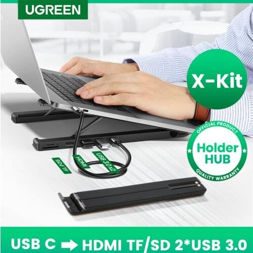 【NEW • X-Kit Holder HUB】UGREEN USB HUB Docking Station USB C 4K HDMI TF SD 2 USB 3.0 Ports Laptop Stand for Macbook Dell USB HUB