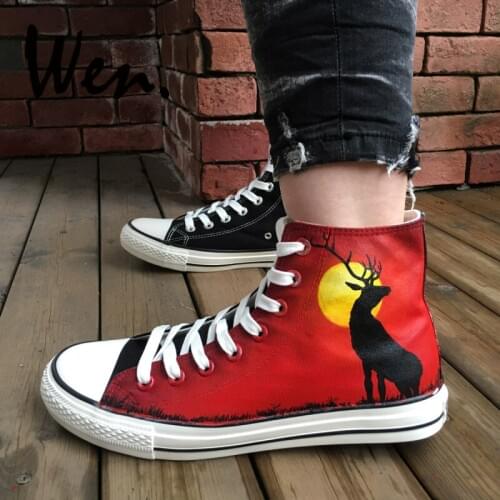 Wen Hand Painted Shoes Design Custom Reindeer Sunset High Top Men Womens Canvas Sneakers Christmas Birthday Gifts