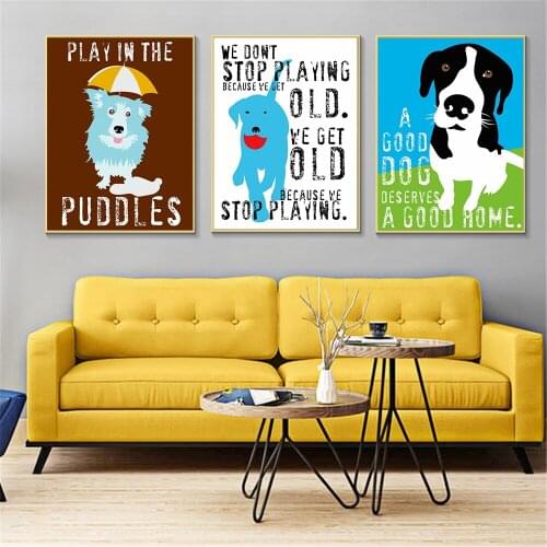 Animals Watercolor My Dog Home Quotes Wall Painting Canvas Pictures for Living Room Home Decor Cuadros Decoracion Drop Shipping