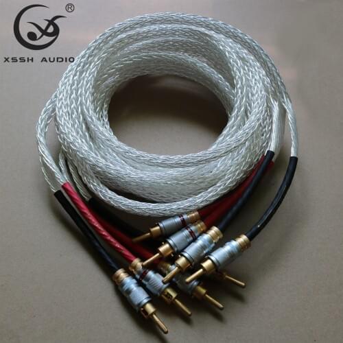 1 pair XSSH audio Hi-end DIY HIFI OFC pure coper Silver Plated banana plugs 16 core speaker cable Cord Wire