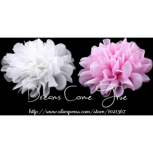 20pcs/lot)12CM 5 Colors Chic Large Mesh tulle Fabric Flower For Sweet Girl Pastel Color FlatBack Chiffon Flower For Headbands