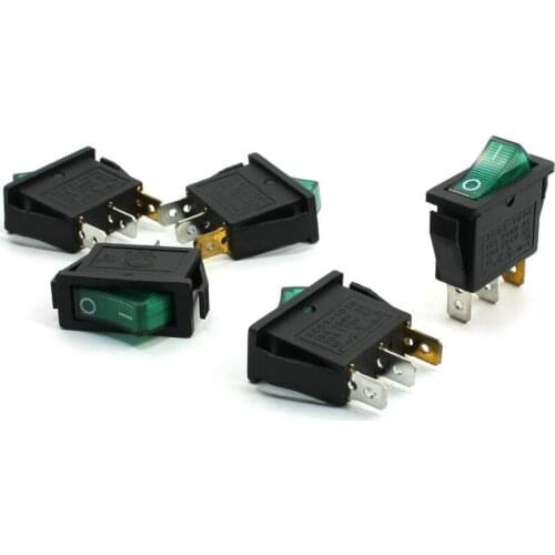 Free shipping!5pcs AC 250V/15A 125V/20A 3P SPST ON/OFF Green Light 2 Position Rocker Switch