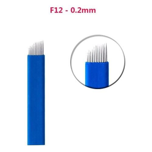 50 PCS Blue 12-Pin Permanent Makeup Manual Eyebrow Tattoo Needles Blade for 3D Embroidery Microblading Tattoo Pen Machine