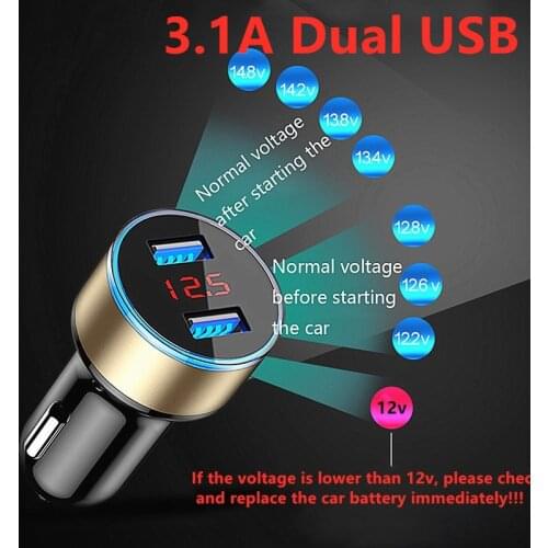 1PC 3.1A Dual USB Car Charger 2 Ports LCD Display 12-24V Cigarette Socket Lighter Car Charger For iphone Samsung Huawei Xiaomi