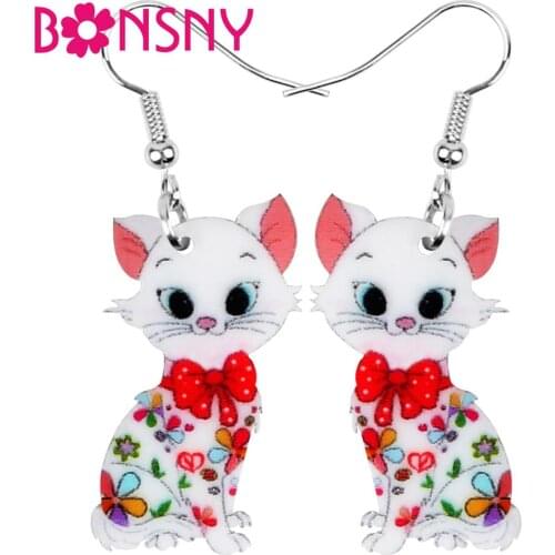 Bonsny Acrylic Anime Floral Cat Kitten Earrings Dangle Drop Animal Jewelry For Girls Women Girls Teens Kids Charm Gift Accessory