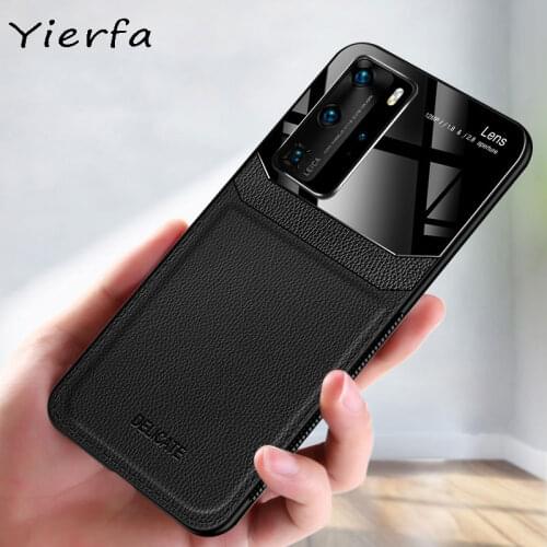 Huawei P40 Pro Phone Case PU Leather Mirror Plexiglass Silicone Shockproof Bumper Huawei P10 P20 P30 Lite Pro Plus Back Cover