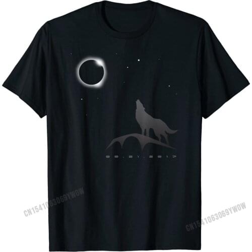 Wolf Howling at the Total Eclipse Shirt, Funny August 2017 Tshirts for Men Custom Tops Tees Classic Fashionable Cotton