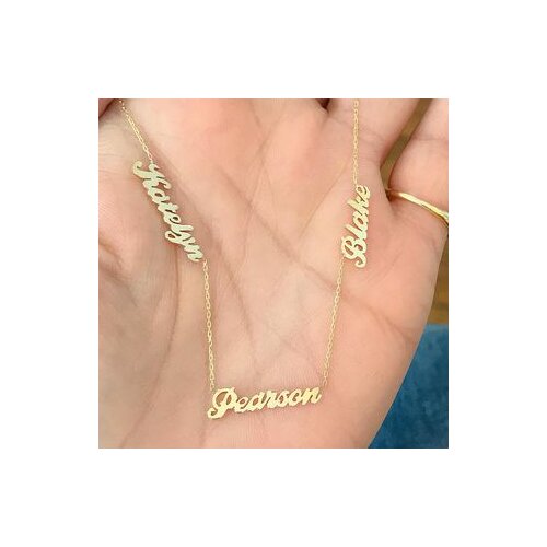 Customized Three Names Necklace Personalized Gold Stainless Steel Name Nameplate Charm Necklace Gift For Women Birthday Jewelry