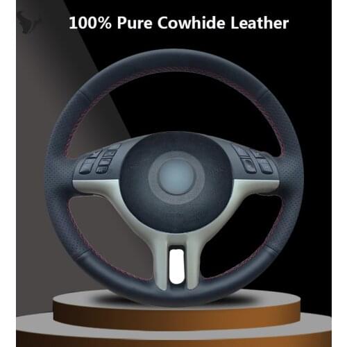 Black Genuine Leather Hand-stitched Car Steering Wheel Cover for BMW E39 E46 325i E53 X5