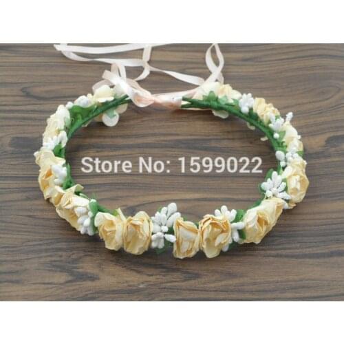 Pretty Paper Rose Flower Girl Head Garland Champagne Party Decorations Vintage Floral Hair Accessories for Weddings Bridesmaid