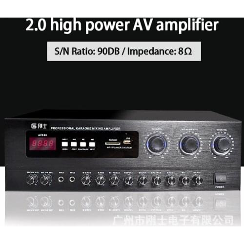 KYYSLB AV-888 80W*2 4-16ohm 2.0 High Power AV Professional KTV Amplifier Karaoke Home Bluetooth Amplifier Heavy Bass Sound
