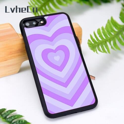 LvheCn Silicone Rubber Phone Case Cover for iPhone 6 6S 7 8 Plus X XS XR 11 12 Mini Pro Max Purple Heart Circle