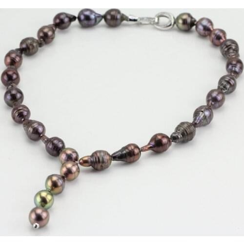 Unique Pearls jewellery Store,20inch Real Pearl Necklace,10-12mm Nugget Black Freshwater Pearl Necklace,Bridesmaids Gift