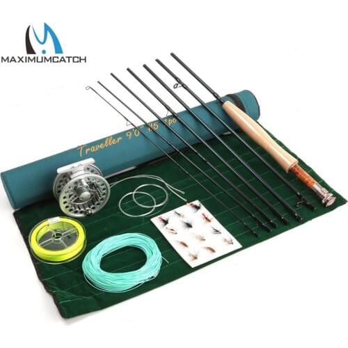 Maximumcatch Carbon Fiber Fly Rod 4-8 7PCS Aluminum Fly Reel Weight Forward Fly Line Fly Fishing Accessory Combo
