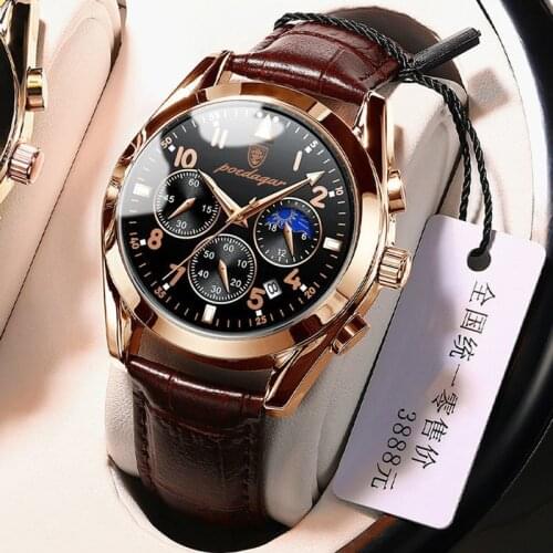 POEDAGAR Men Watch 2021 New Fashion Leather Watches Top Brand Luxury Waterproof Luminous Quartz Wristwatch Relogio Masculino