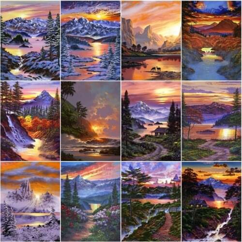 CHENISTORY Painting By Numbers Sunset Landscape Handpainted Pictures By Number On Canvas Home Decoration Diy Gift Wall Art