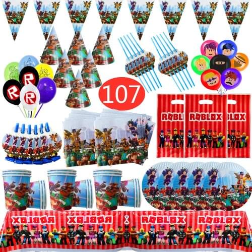 Roblo Game Party Disposable Tableware Set Paper Plate Cup Kids Birthday Virtual World Robot Blocks Party Decoration Baby Shower