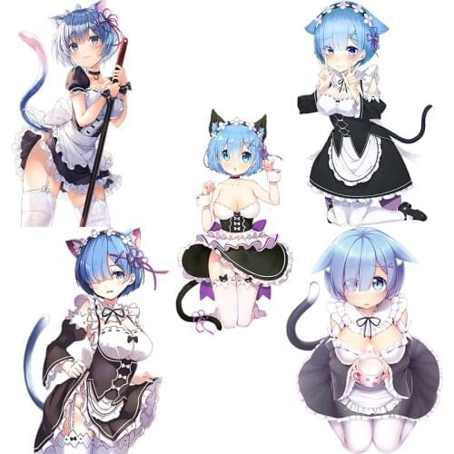 Three Ratels CDM368 RE:ZERO cute Rem with cats ears stickers for Vehicle Fuel Tank Cover Car Decor laptop gift fridge washroom