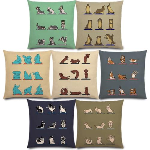 New Interesting Animals Yoga Funny Cartoon Prints Alpaca Bunny Dachshund Bull Terrier Hippo Dogs Cushion Cover Pillow Case