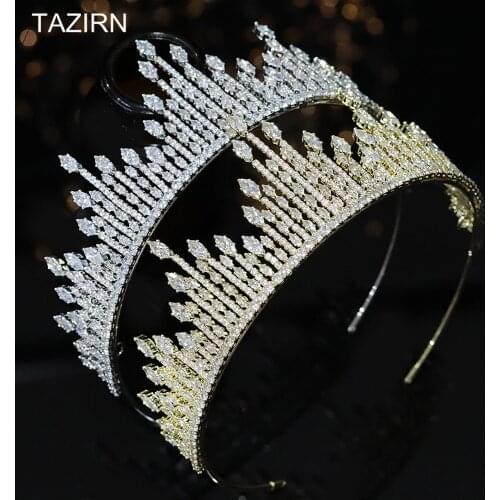 New Design 5A Cubic Zirconia Tiaras Big CZ Bride Wedding Crowns Sparkling Women Gifts Queen Princess Headwear Hair Accessories