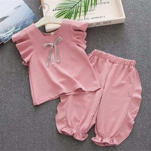 New girls summer suit girls clothes T-shirt shorts two-piece suit girls kids flying sleeve princess suit