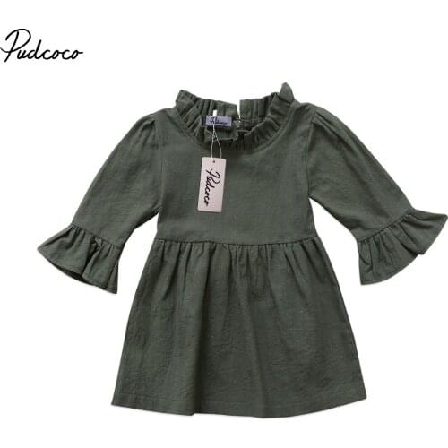 Ruffles Newborn Kids Baby Girl Flare Sleeve Dresses Summer Army Green Princess Party Dress Outfits Clothes 0-4Year