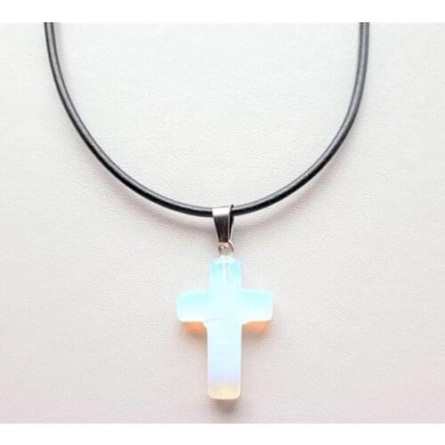 1pc Cross Natural Stone Quartz Charms Pendant Necklace Women Men Jewelry Good Quality Gift for Little Girl