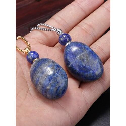 Luxury Natural Semi Perious Dark Blue Stone Two-color Chain Perfume Bottle Pendant Necklace Gift For Woman Man 2020 Jewelry