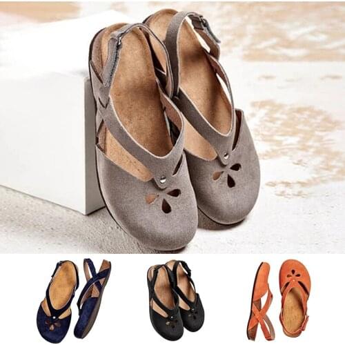 Summer Women Flat Sandals Round Toe Sandals Ladies Casual Ankle Hollow Sandals Elegant Female Soft Beach Shoes