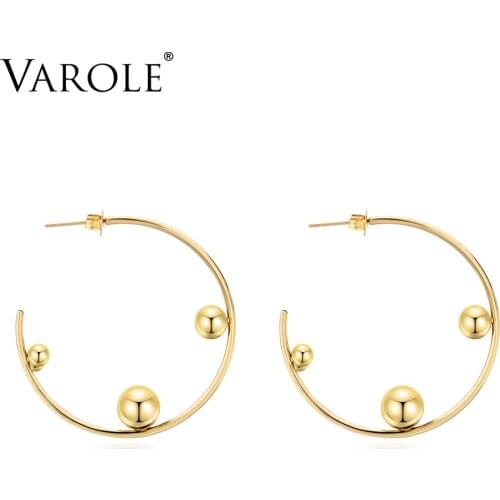 VAROLE Geometric Line Hoop Earrings Gold Silver Color Stainless Steel Circle Drop Earrings For Women Earings Jewelry Brincos