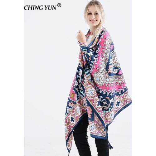 Winter Womens Scarf Warm Fashion Wild Ethnic Geometric Prints Lady Scarves Tassels Street Snap Cotton Linen Chiffon Long Shawl