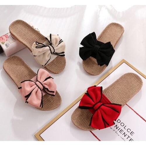New Butterfly-Knot Home Slippers Summer Cool Eva Slippers Women Linen Belt Slides Female Sandals fashion beach Flip