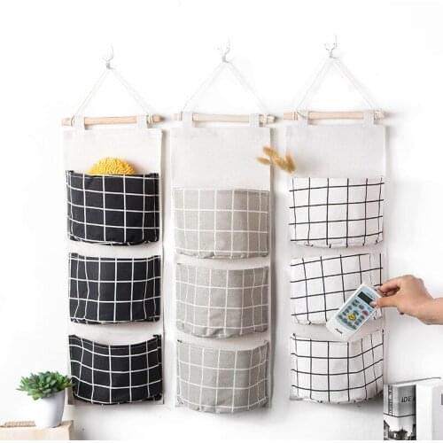 Storage bag fabric lattice storage hanging bag pocket wardrobe multi-layer wall hanging eco friendly closet organizer