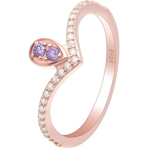 UFOORO sterling silver wedding ring Finger Beautiful Jewelry Romantic water shape zircon Ring For women gift RB3259