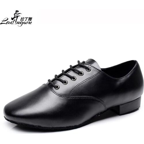 Ladingwu New Modern Dance Shoes Mens Genuine Leather Adult Indoor Latin Dance Shoes Mens Tango Ballroom Shoes heel 2.5/4.5cm