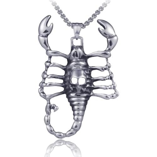 Vintage punk necklace men stainless steel Box chain Scorpion pendant jewelry hip hop bijoux corrente masculina
