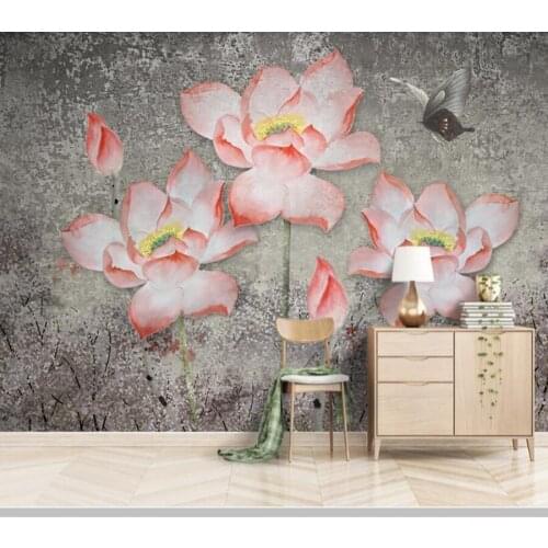 Papel de parede Nordic vintage abstract lotus 3d wallpaper mural,living room tv sofa wall bedroom wall papers home decor
