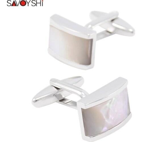 SAVOYSHI Seashells Stone Cufflinks for Mens Shirt Cuff buttons High Quality White Cuff links Designer Brand Luxury Jewelry