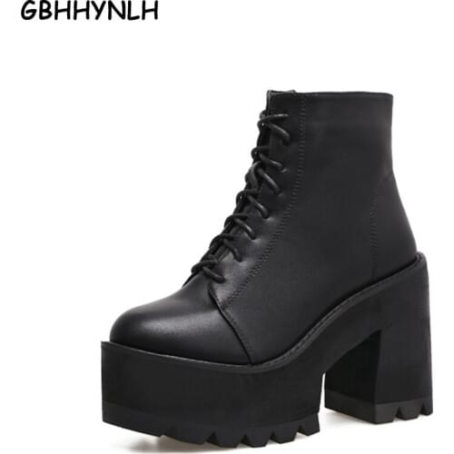 Lace up winter boots with fur women punk boots platform shoes woman wedges high heels ladies motorcycle women ankle boots LJA405