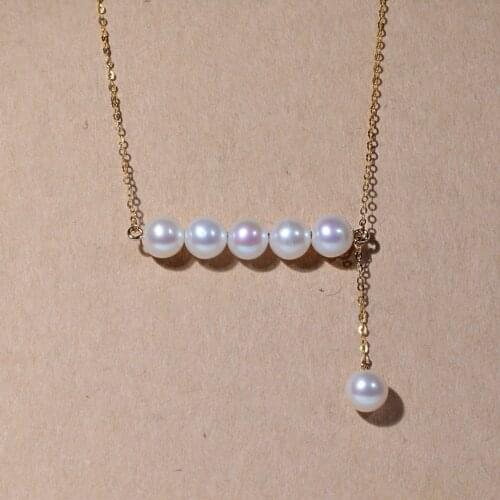 18K Solid Yellow Gold Jewelry(AU750) Women necklace choker chain Natural freshwater Pearl Fashion Lady Temperament beauties