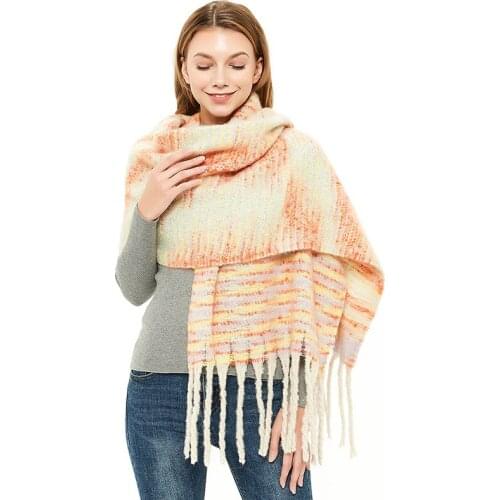 Winter warm comfortable fashion new arrival high quality vintage elegant striped cute casual tassel wild big knit thick OL scarf